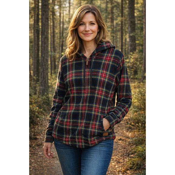 L.L.Bean Jackets & Blazers - L.L.Bean Scotch Plaid Flannel Shirt Relaxed Zip Hoodie